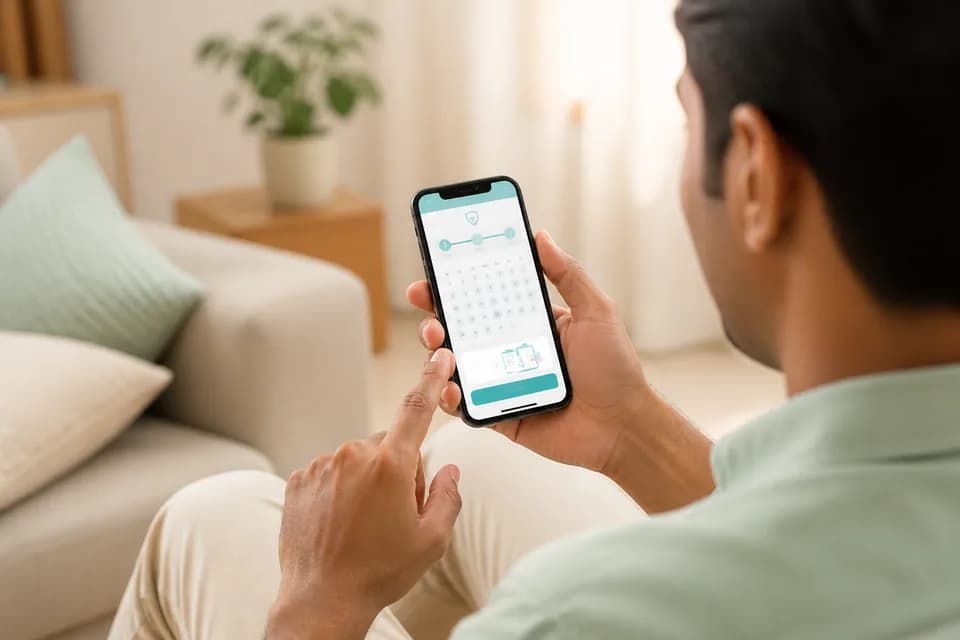 A patient booking a health check-up on a smartphone